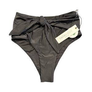 NWT Swiminista High-Waisted Bikini Bottom – Black, Tie Front, Women’s XS